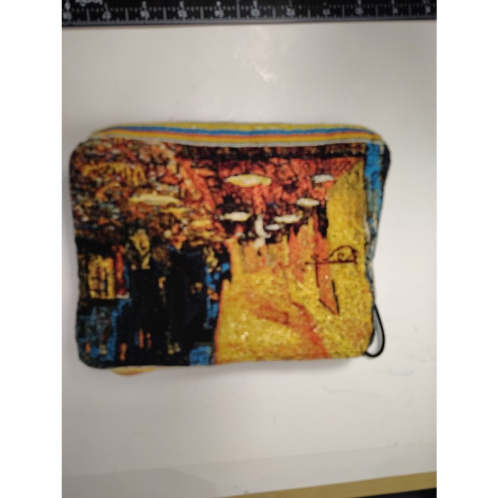 Woven Tapestry Zipper Pouch Impressionist Cityscape Art Cosmetic Bag Yellow Blue
